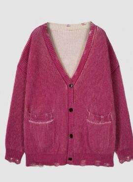 Pink Distressed Ribbed Cardigan | Jin – BTS