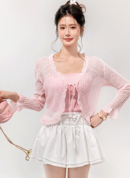 Pink Lettuce-Hem Sheer Cardigan | Wendy - Red Velvet