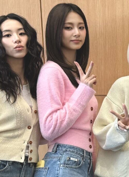 Pink Soft Knit V-Neck Cardigan | Tzuyu - Twice