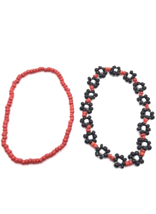 Red And Black Flower Beads Two-Piece Bracelet | Taehyung - BTS