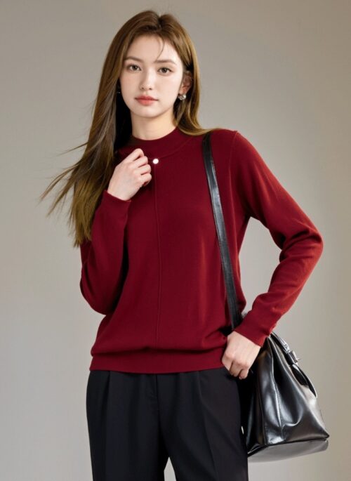 Red Christmas Plain Knit Sweater Top