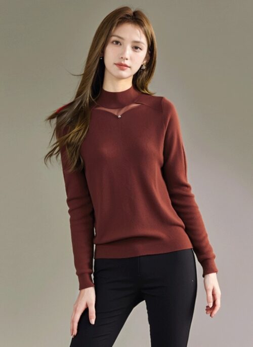 Red High Neck Knit Top