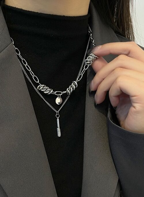 Silver Knot Chain Layered Necklace | LeeKnow - Stray Kids