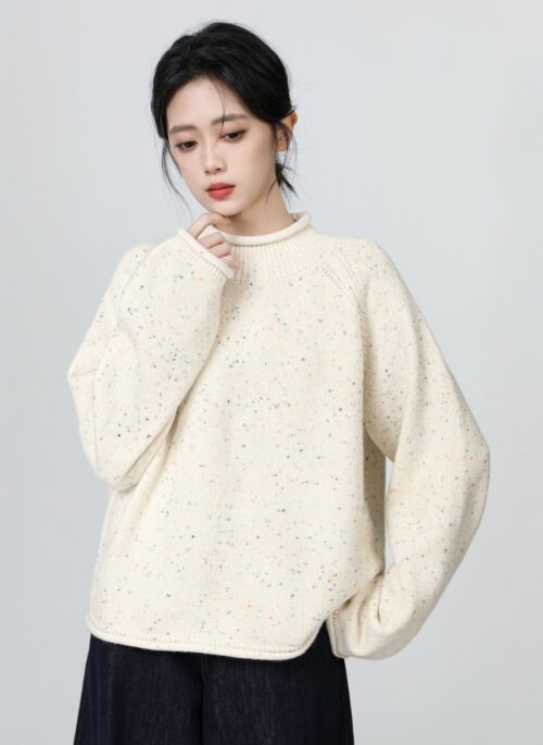 Stylish Loose Fit Sweater With High Collar