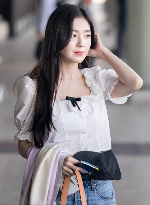 White Bow Squareneck Lace Top | Irene - Red Velvet