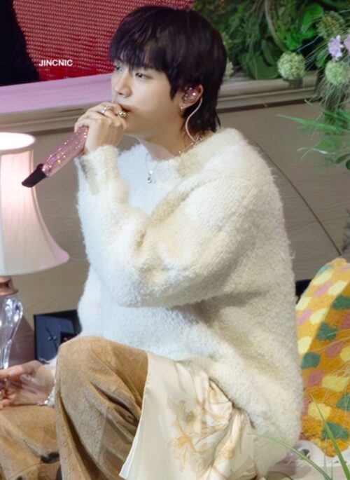 White Plush Knit Cozy Sweater | Jin – BTS