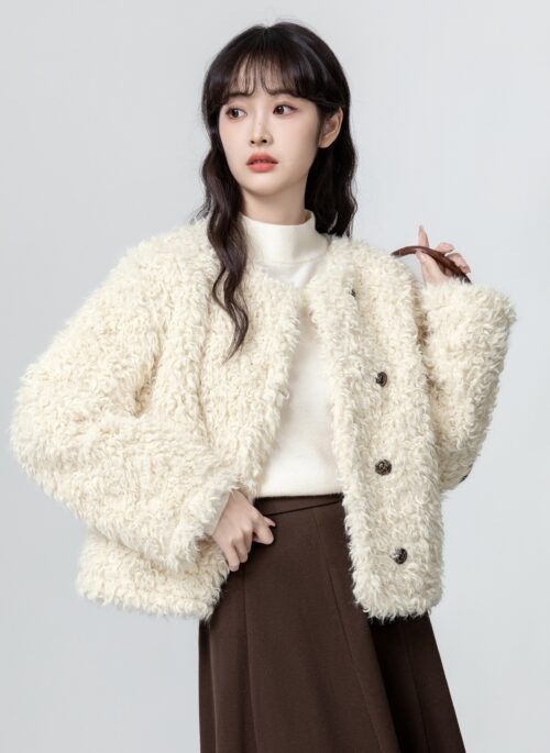 Winter Wool Blend Coat With Single Button Closure