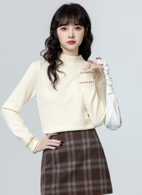 Beige Knit Turtleneck Sweater