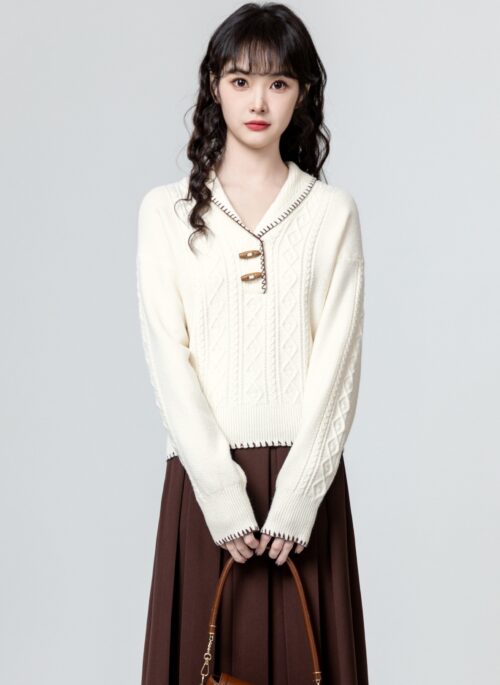 Beige Toggle Knit Sweater