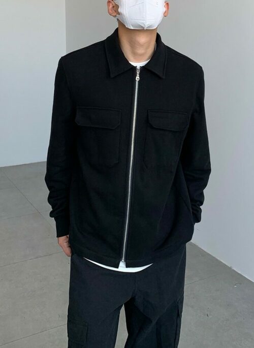 Black Collared Double Front Pocket Jacket | Kang Hae Joon - Family By Choice