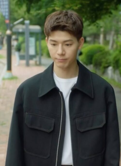 Black Collared Double Front Pocket Jacket | Kang Hae Joon - Family By Choice