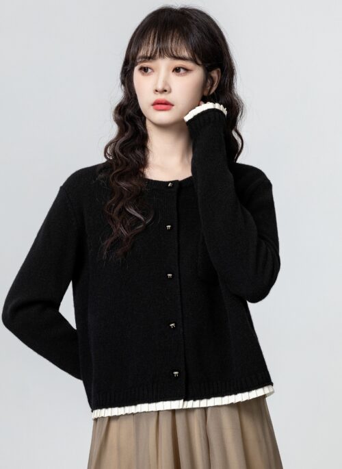 Black Colorblock Knit Cardigan Sweater