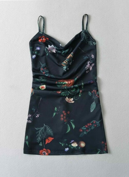 Black Floral Cowl Neckline Sling Dress | Sana - Twice