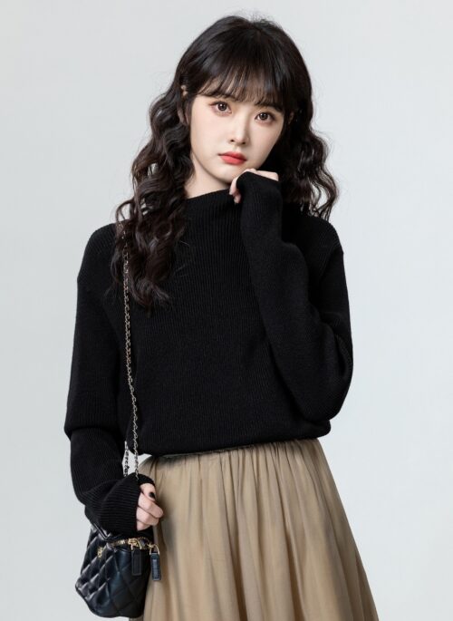 Black High Neck Knit Sweater