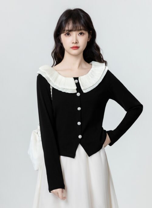 Black Long Sleeve Irregular Slim Top