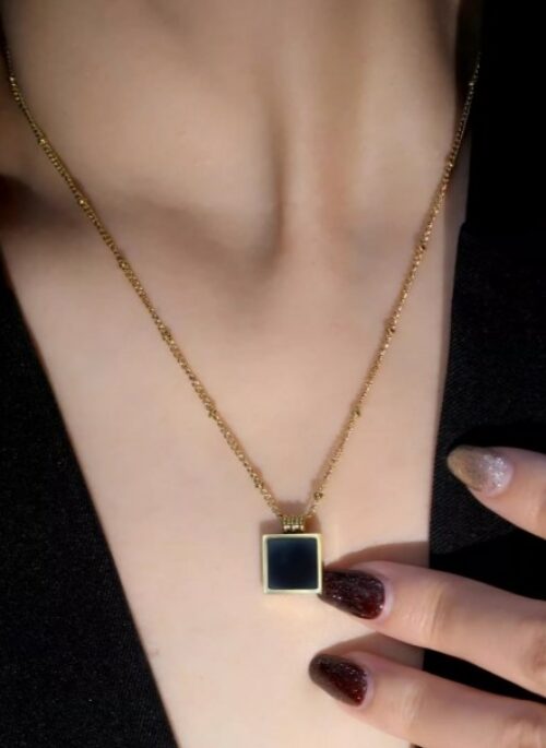 Black Square Pendant Gold Necklace | Yoshi - Treasure