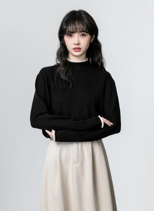 Black Turtleneck Loose Knit Sweater