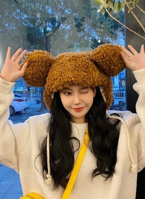 Brown Plush Bear Winter Hat | Rose – BlackPink