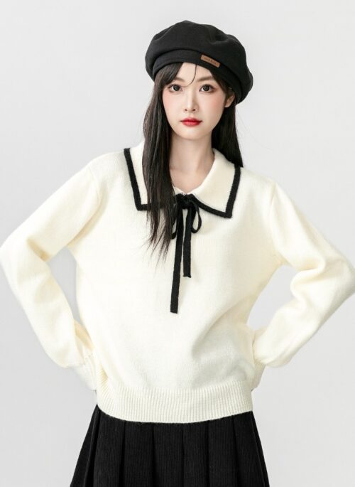 Chic Bow Knit Sweater Top