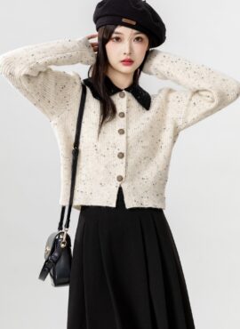 Chic Spotted Knit Cardigan Sweater