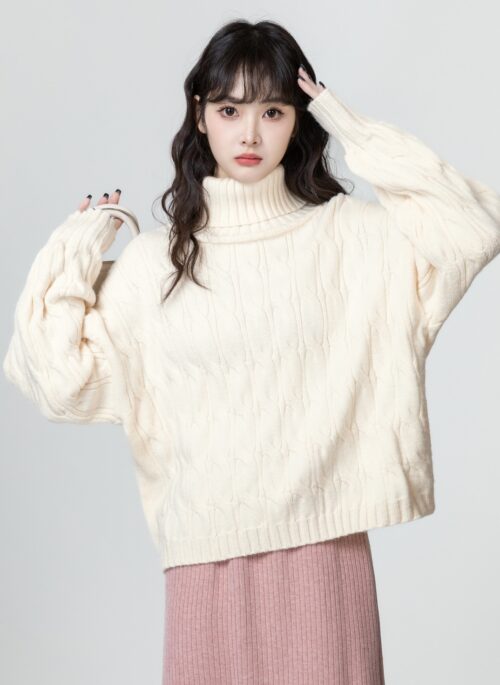 Chunky Cable Knit Turtleneck Sweater