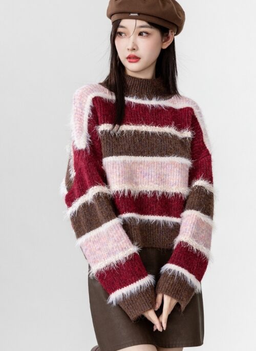 Color Block Striped Knit Sweater