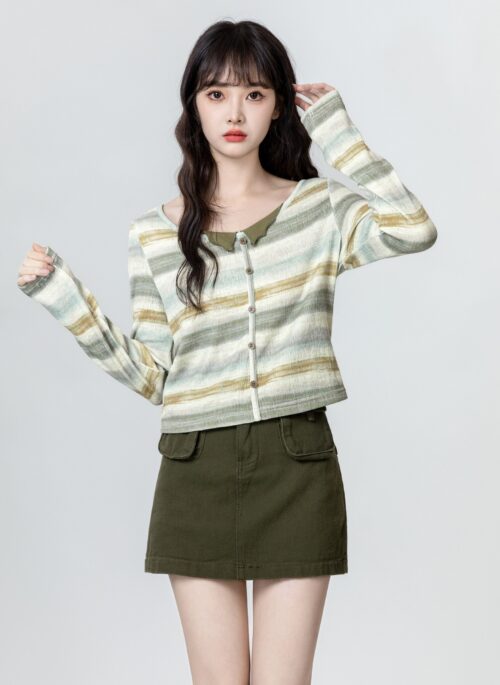 Color Block Striped Long Sleeve Top