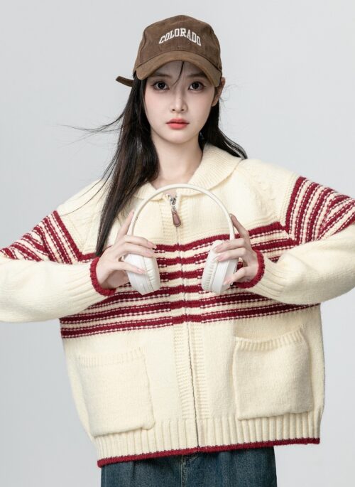 Colorblock Striped Knit Cardigan Sweater