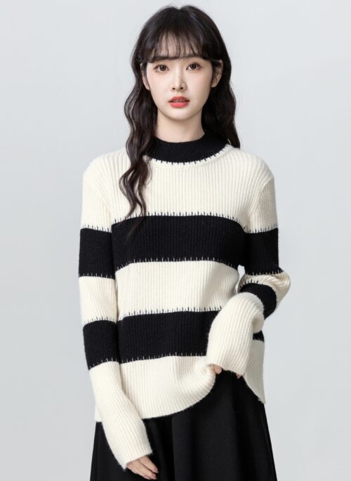 Colorblock Striped Knit Sweater