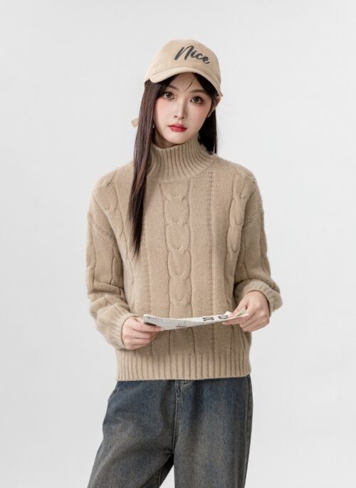 Cozy Khaki Turtleneck Sweater