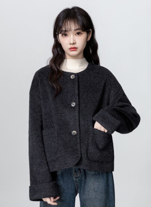 Dark Gray Woolen Loose Jacket