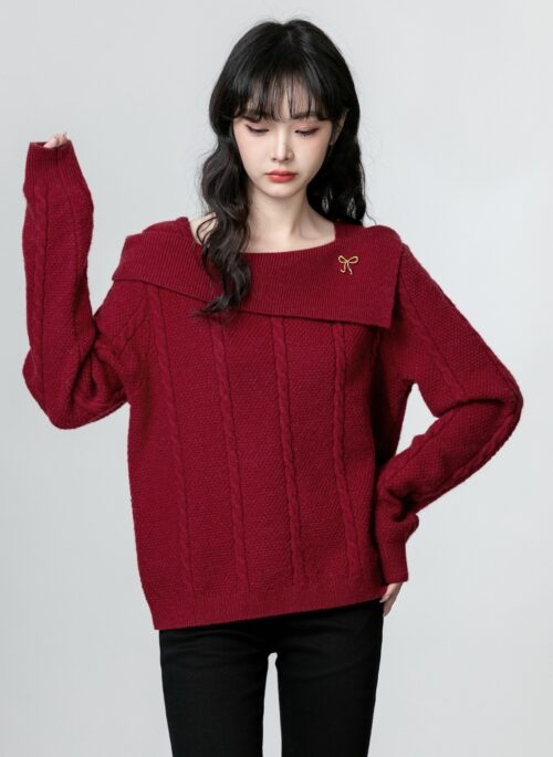 French Red Knit Sweater Top