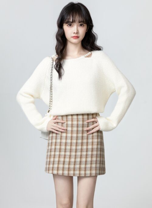 French Style Soft Knit Shoulder Sweater