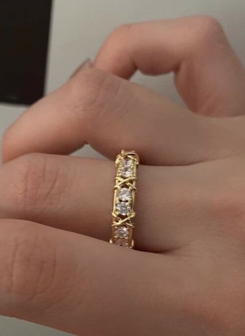 Gold Cross Diamond Band Ring | Rose - BlackPink