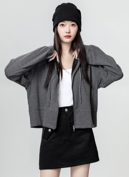 Gray Casual Zipup Hoodie Jacket