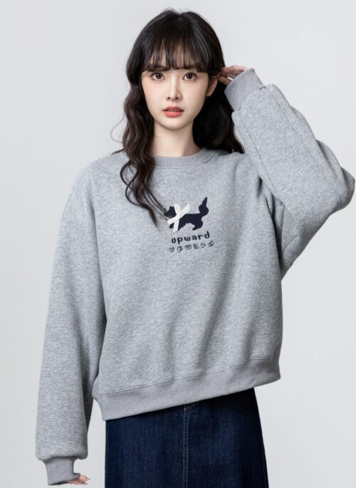 Gray Embroidered Crewneck Sweatshirt