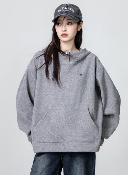 Gray Fleece Lined Hoodie Sweater