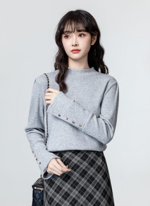 Gray Loose Knit Turtleneck Sweater