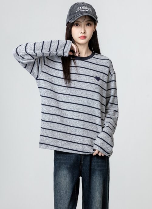 Gray Striped Vintage Long Sleeve Tee