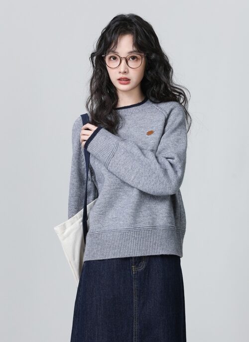 Gray Thick Knit Pullover Sweater