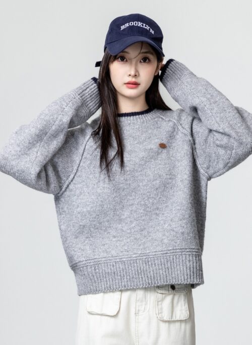 Gray Thick Knit Pullover Sweater