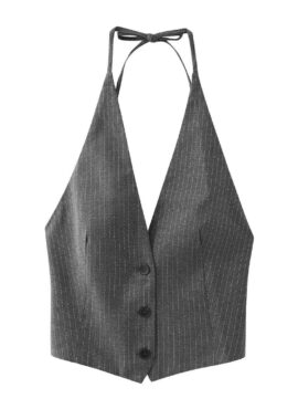 Grey Pinstripe Halter Vest Top | Nayeon – Twice