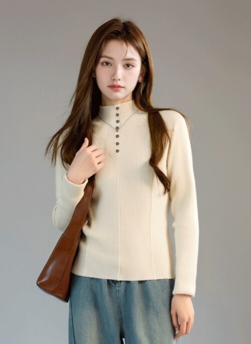 Knitted Sweater With High Collar