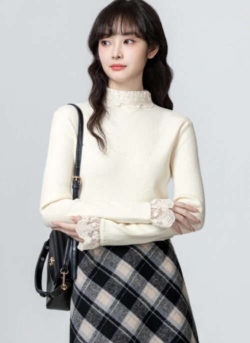 Lace Trim Knit Sweater Top