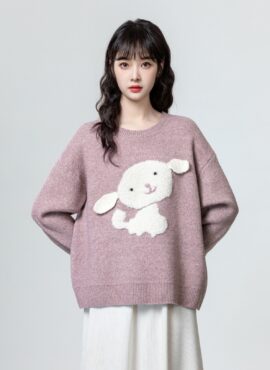 Lilac Cartoon Knit Sweater