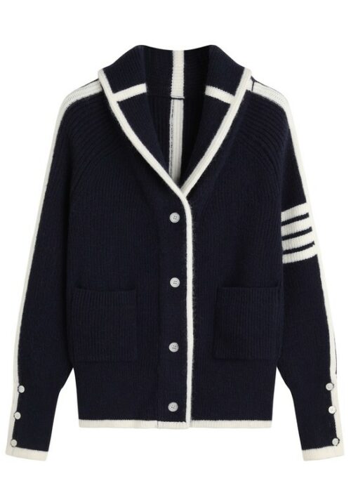 Navy Blue Button-Up Knit Cardigan | Jin - BTS