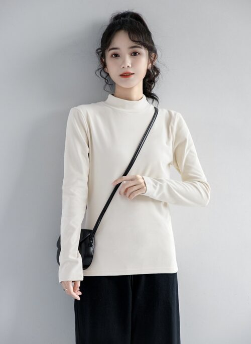 New Beige Turtleneck Thick Long Sleeve Tee