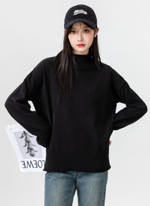 New Black Turtleneck Knit Sweater