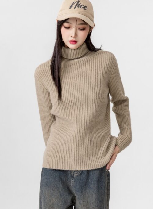 New Khaki Turtleneck Thick Sweater