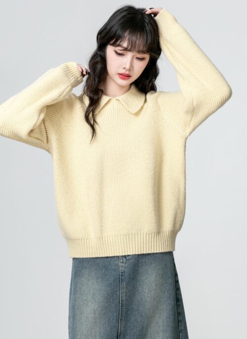 Pale Yellow Knitted Pullover Sweater